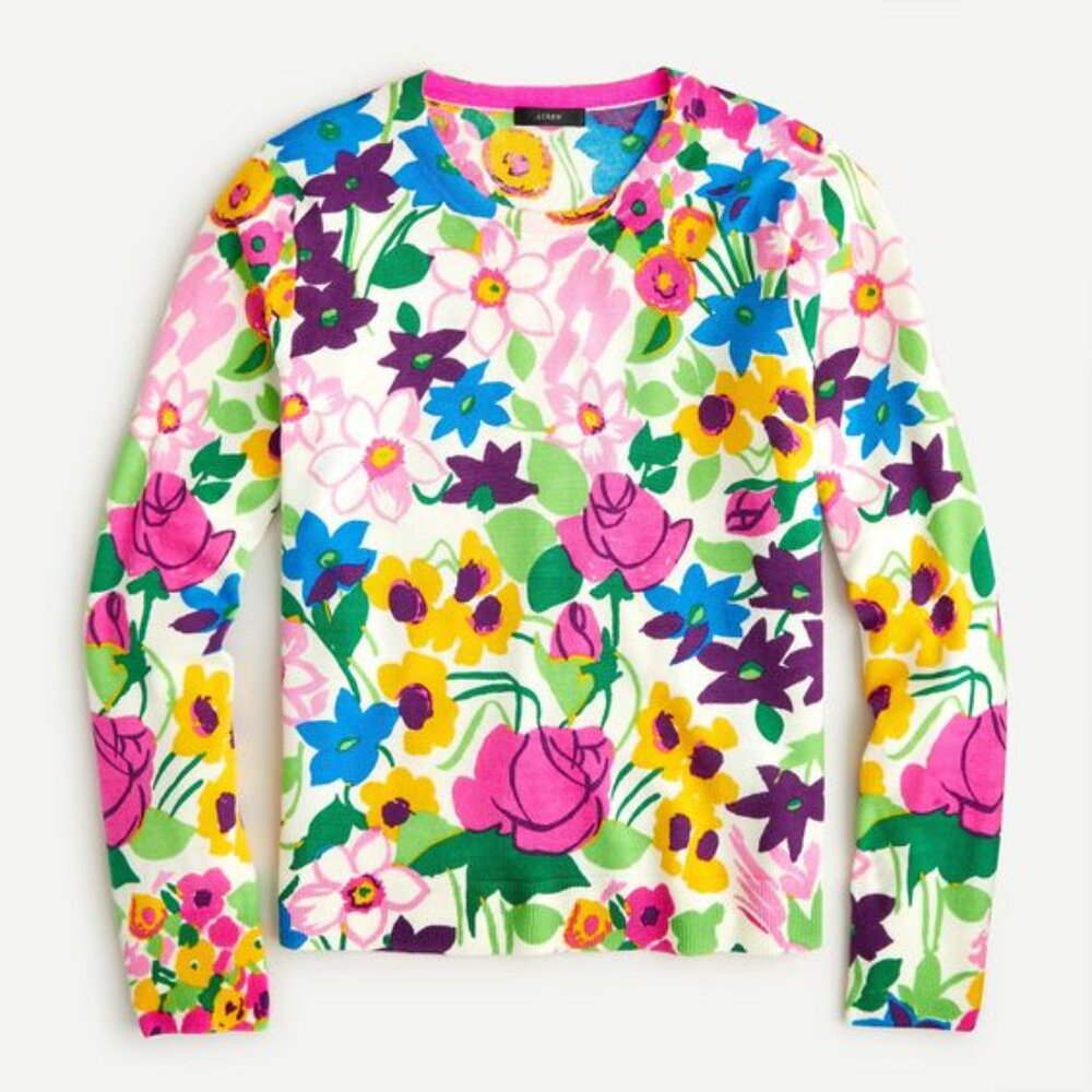 J Crew Margot Sweater in Vibrant Garden Size Large